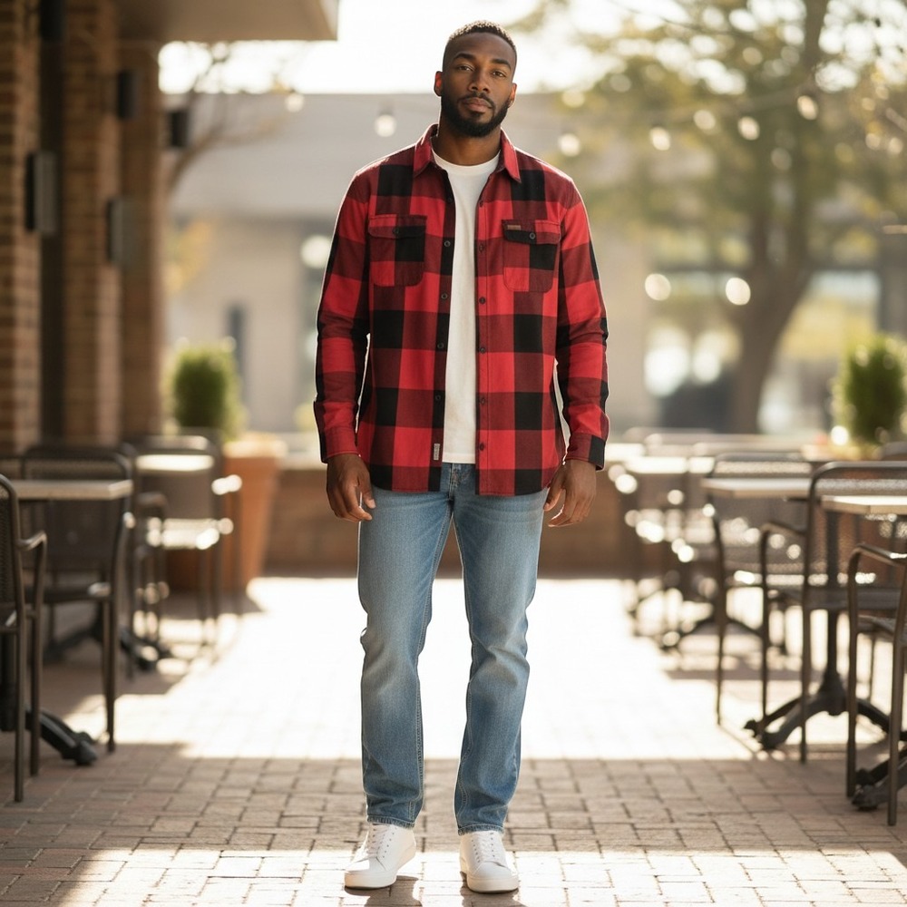 Rocawear Button Down Shirt Mens XL Red Plaid‎ Buffalo Check Long Sleeve Flannel